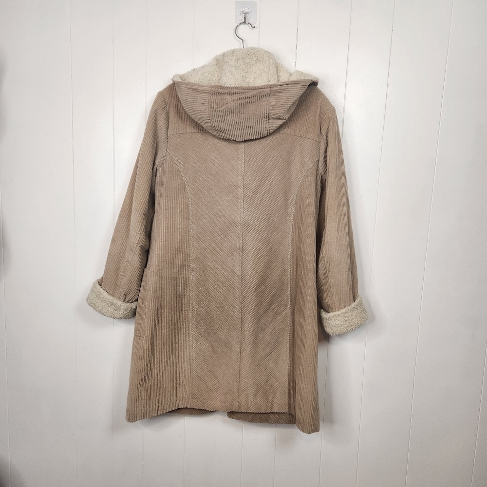 Vintage Brown Corduroy Sherpa Trim Winter Jacket Coat 90s Y2K Womens Size Medium - Picture 6 of 14